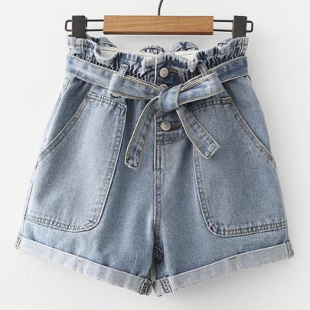 Denim Mom Jean Shorts With Bow